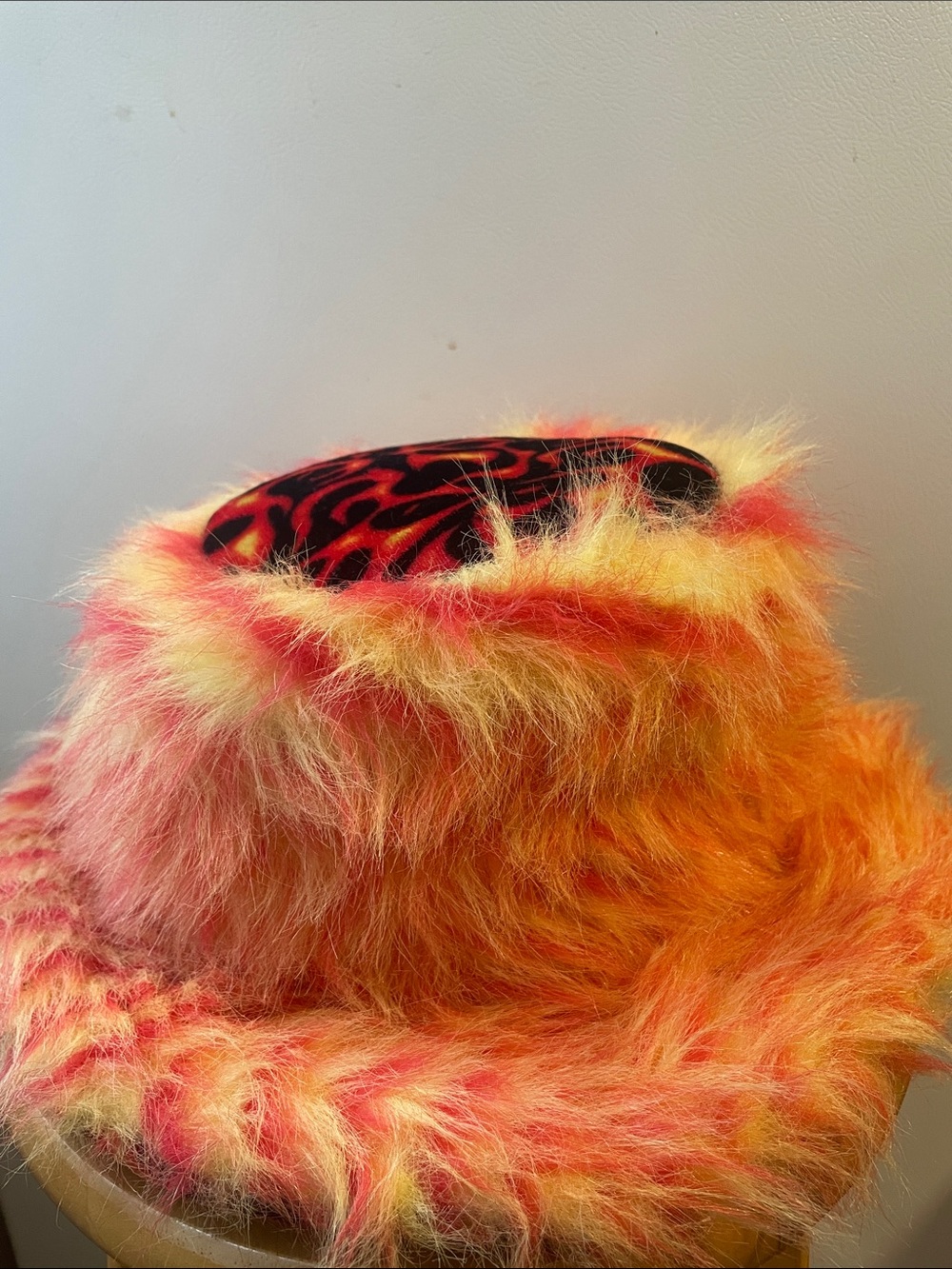 Fuzzy Flames Adult Bucket Hat Furry Faux Fur Orange Fire Pimp Hot Rave Festival